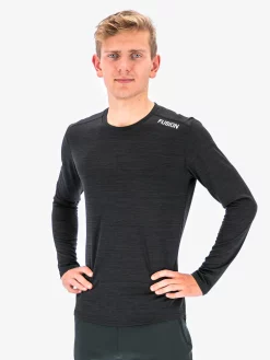FUSION Mens C3 Merino LS – Str. L – Black