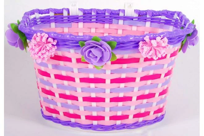 Volare Flettet Cykelkurv - Blomster - Piger - Hvid / Lyserød Eller Lilla / Lyserød 4 Volare Flettet Cykelkurv - Blomster - Piger - Hvid / Lyserød Eller Lilla / Lyserød - Billede 2