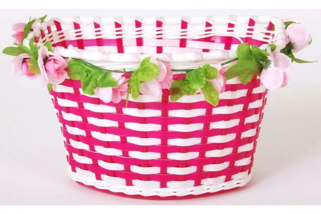 Volare Flettet Cykelkurv - Blomster - Piger - Hvid / Lyserød Eller Lilla / Lyserød 6 Volare Flettet Cykelkurv - Blomster - Piger - Hvid / Lyserød Eller Lilla / Lyserød - Billede 4