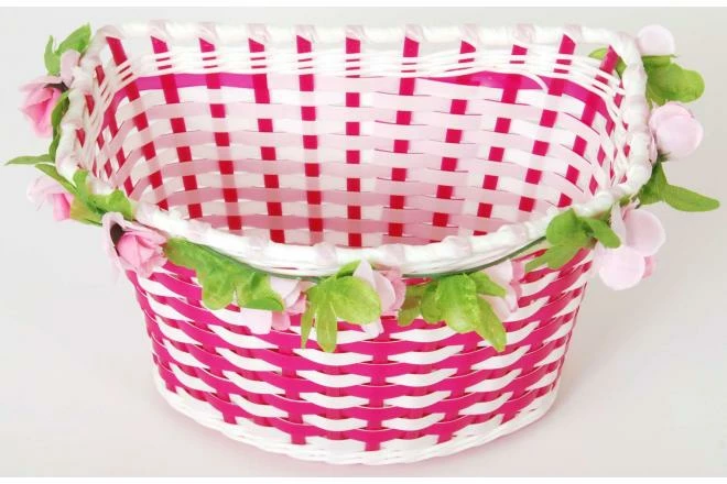 Volare Flettet Cykelkurv - Blomster - Piger - Hvid / Lyserød Eller Lilla / Lyserød 7 Volare Flettet Cykelkurv - Blomster - Piger - Hvid / Lyserød Eller Lilla / Lyserød - Billede 5